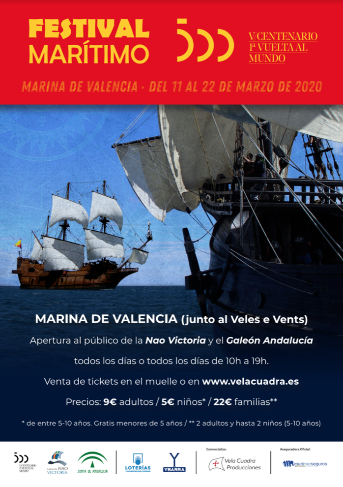 Festival Marítimo V Centenario Valencia (2020): Gran festival celebrado en 2020 en el Muelle de Levante de Almería. Participación del Galeón Andalucía y Nao Victoria.